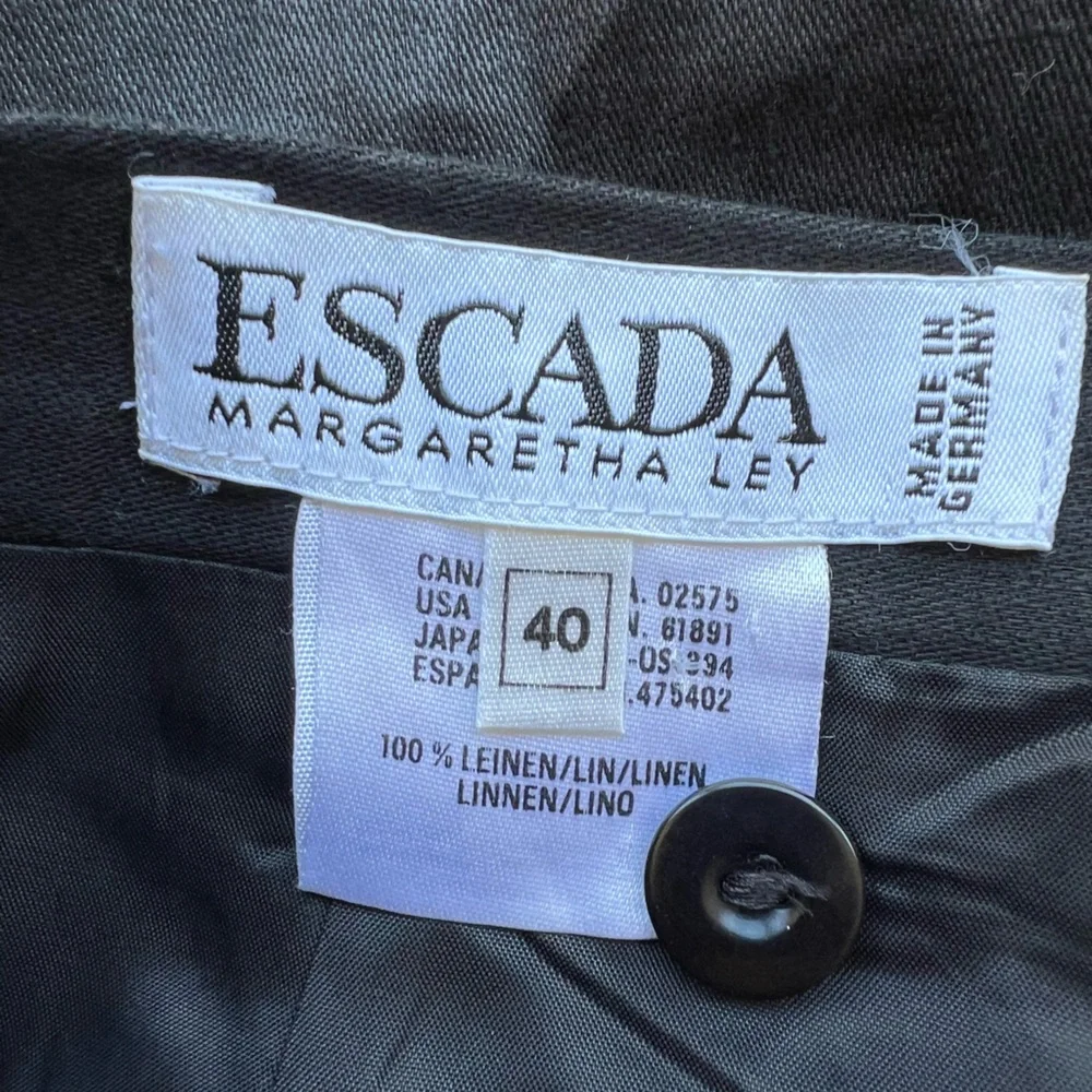 Vintage Escada Black Linen Lined Pencil Skirt Knee Length Women EU 40 Office‎